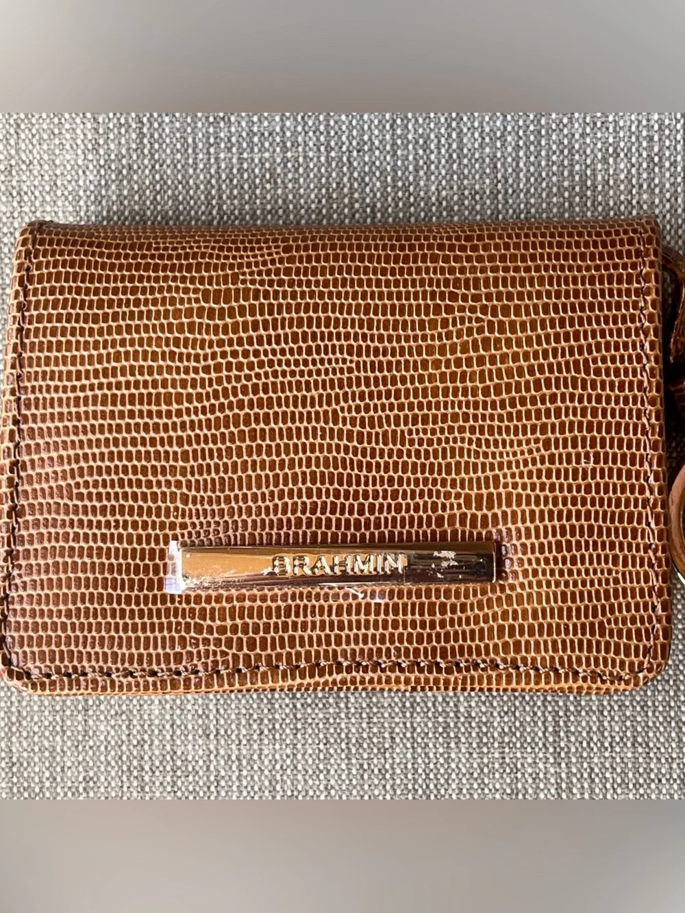 NWT Brahmin MiNI KEY in TOBACCO ALL OVER LIZARD Wallet